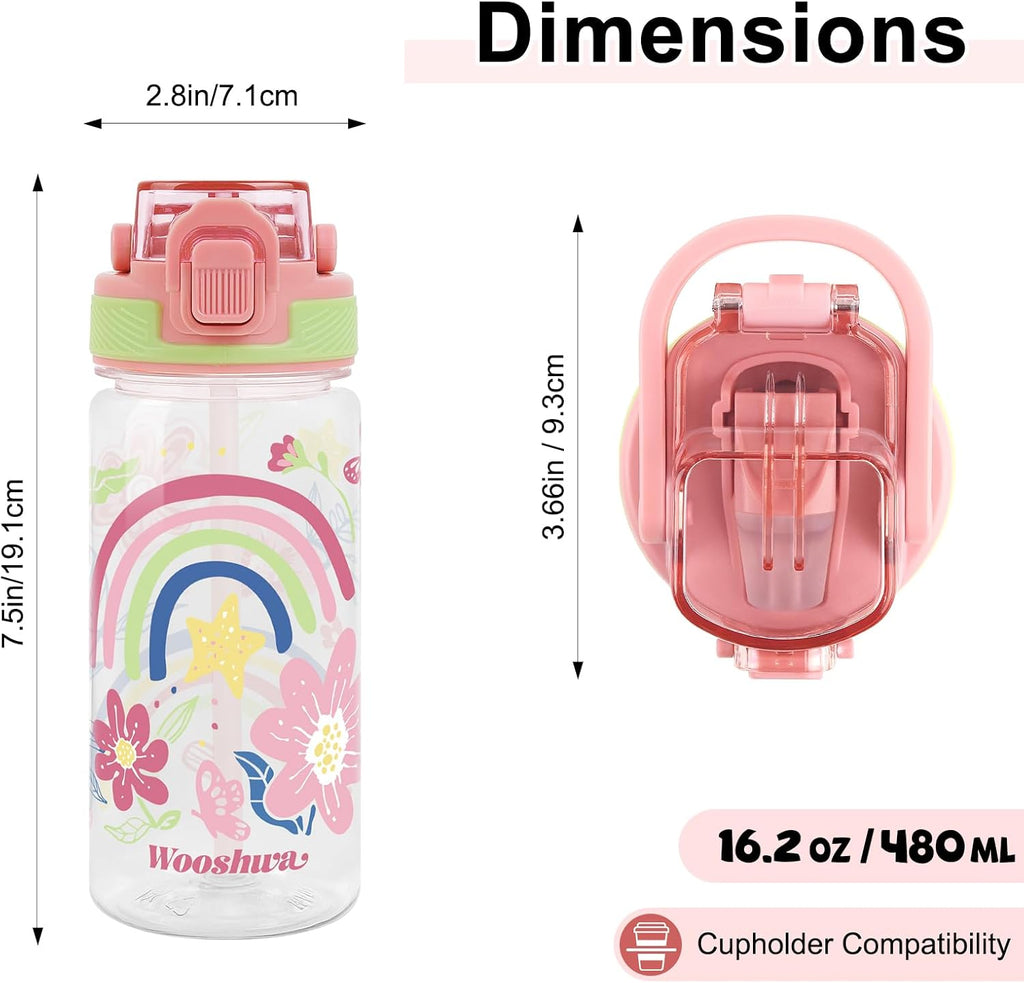 Skiennix Kids Water Bottle - 16 Oz BPA-Free Plastic with Silicone Spout & Pop-Up Cover | Woodland Animals Design