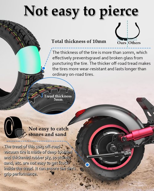 Felixstory 10x3 Inch Off Road Vacuum Tire, Fit for 80/65-6 255x80 Original Tire, Fit fot Joyor S5/ S10-S/ Y7-S Kugookirin G3PRO/ M4Pro Yume Y10/ D4+ Electric Scooter, Wear resistant Puncture resistant