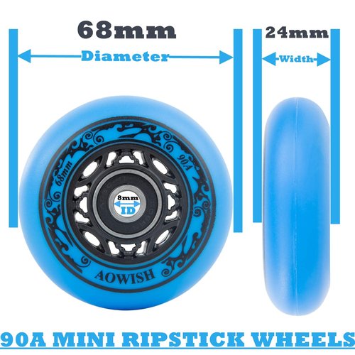 AOWISH 68mm 90a Ripster Wheels w/Bearings ABEC-9 for Mini Ripstik, Ripstick Mini, 2-Wheeled Caster Board, Carving Casterboard, Wave Board, Rolling Luggage (Set of 2) (Blue)