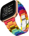 BAIHUIAM Band Compatible with Fitbit Versa/Versa 2 /Versa Lite Bands Women, Aluminum Metal Band Colorful Replacement Wristband for Fitbit Versa 2, Rainbow