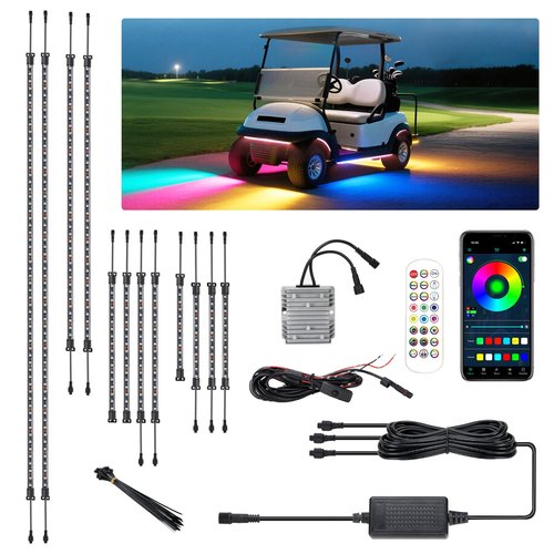 AIPSET Golf Cart LED Light Strip, LED Lights Underbody Underglow Kit, Neon Strips Lighting, Universal Compatible with EZGO Club Car Yamaha, 12V - 80V Input, Muti-Color, Music Sync & Waterproof, 12PCS