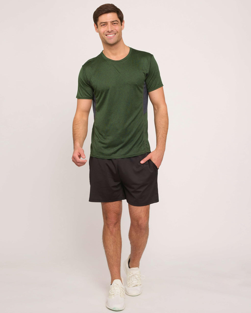 Real Essentials 5 Pack: Men's Dry-Fit Short Sleeve Crew Neck T Shirts Fitness Running Gym Workout Cool Exercise Athletic Tee, Set 5, Medium