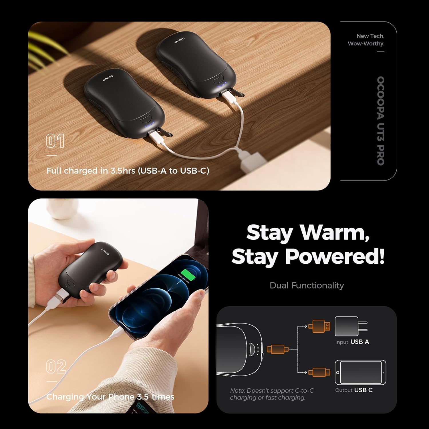 OCOOPA AI Smart Magnetic Hand Warmers - Rechargeable 2 Pack with 10000mAh Battery | 4 Heat Levels, Max 136°F