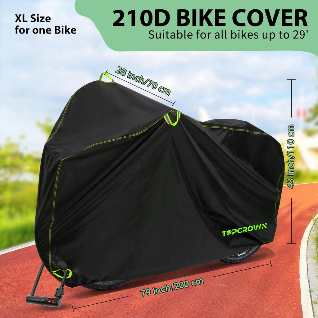 Topcrown Waterproof Bike Cover - Outdoor Storage for 1 Bike | UV, Dust & Wind Proof, XL Size (Black & Green)