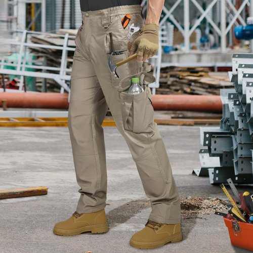 IGOLUMON Men's StretchTactical Pants, Breathable Ripstop Cargo Pants, Outdoor Lightweight EDC Work Hiking Pants, Durable Casual Trousers Khaki