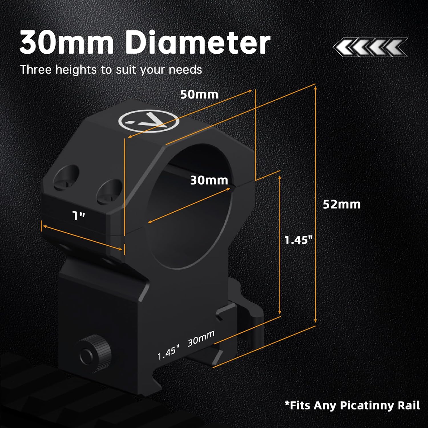 Scope Rings - Quick Detach Picatinny Mount | 1 Inch Aluminum Rifle Scope Rings, Multiple Heights