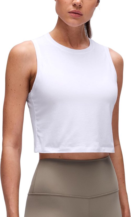 CRZ YOGA Pima Cotton Crop Tank Top for Women - Soft Comfort Sleeveless Workout Shirt