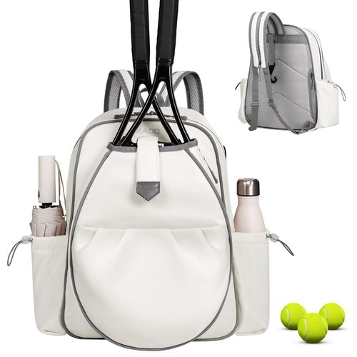 JKAOO Tennis Bags for Women, Waterproof Tennis Sling Crossbody Shoulder Backpack Holds 2 Rackets, Tennis Racket Bag for Pickleball Badminton (White)