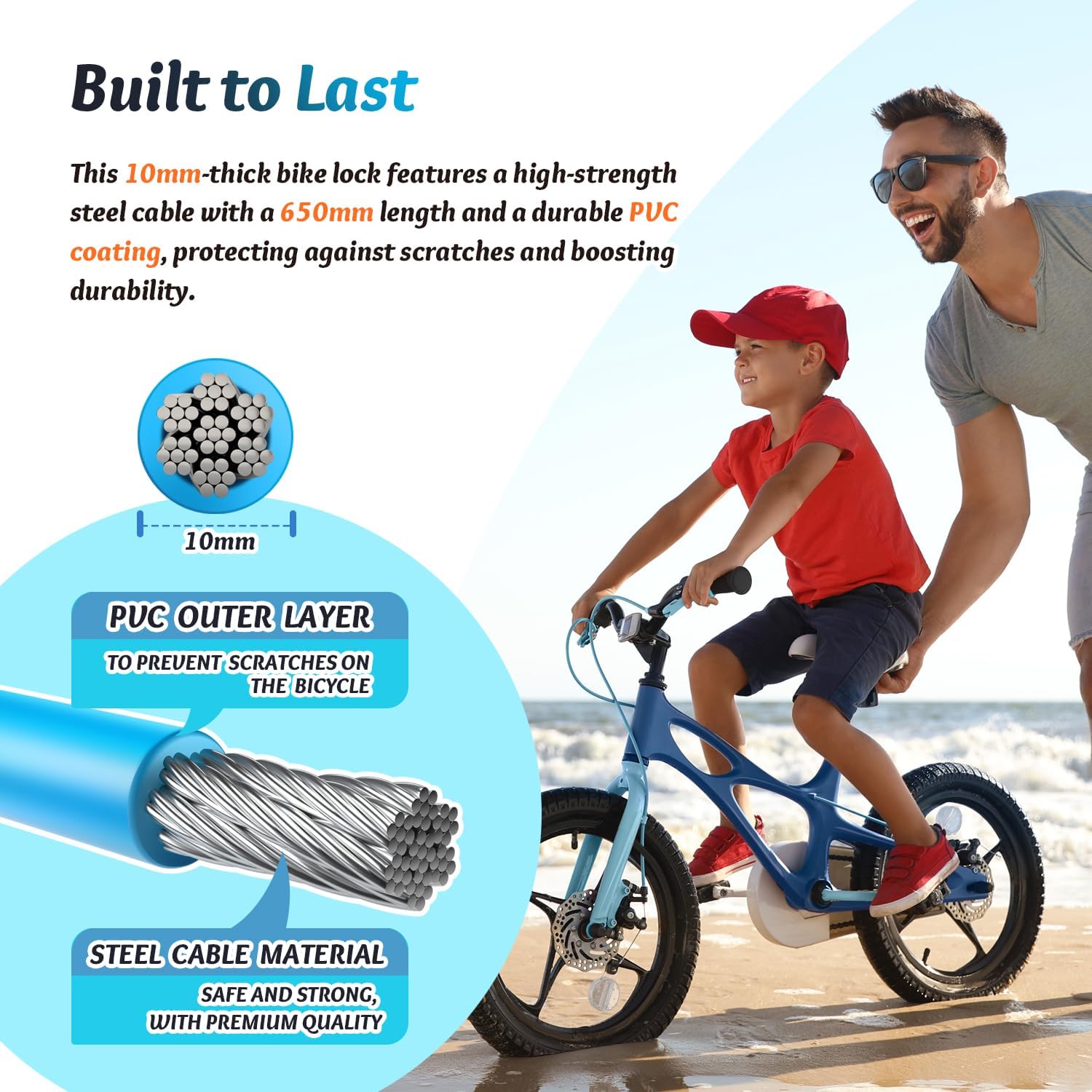 Sportneer Cable Lock - High Security 4-Digit Resettable Bike Lock | 25.6-Inch Colorful Keyless Lock for Kids - Blue