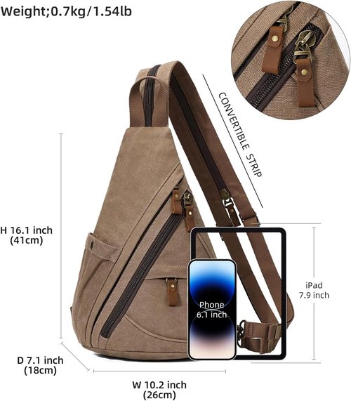 KL928 Canvas Sling Bag - Versatile Crossbody Backpack for Men & Women | Small Size, Brown Color