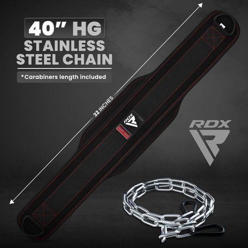 RDX Dip Belt for Weight Lifting, Heavy Duty 36 Inch Adjustable Steel Chain, Dipping Belt Chin Pull Ups Gym Training Bodybuilding Powerlifting Fitness Workout, 6” Padded Neoprene Back Support Men Women