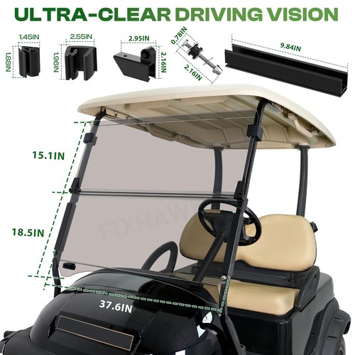 FIXHAWK Club Car Precedent Windshield, Club Car Windshield Replacement for Tempo, Precedent, Onward 2004-up Gas/Electric Golf Carts, Foldable Tinted Precedent Golf Cart Windshield (37.59"W x 33.96"H)