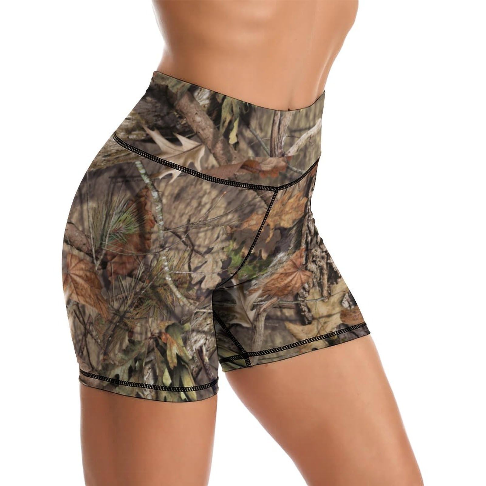 Sjazc Hunting Camo Yoga Shorts High Waisted Biker Shorts for Womens Athletic Running Workout S