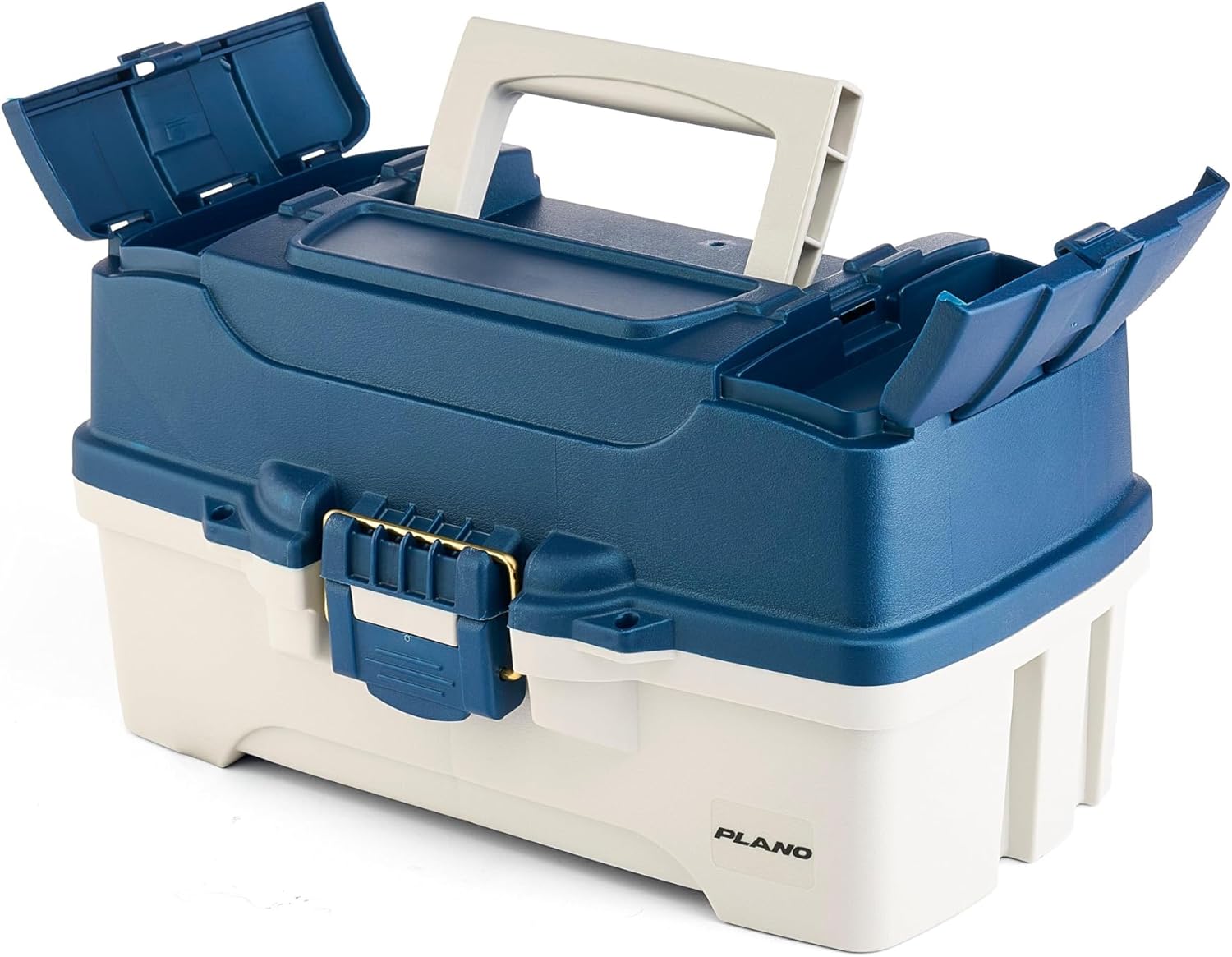 Plano Tackle Box - Three-Tray Design with Rust-Proof Brass Latch | Portable Blue/White Fishing Organizer