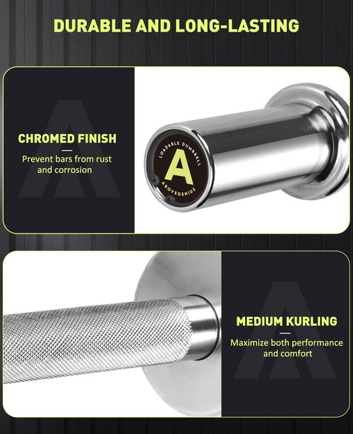 AboveGenius 16" Olympic Dumbbell Handles, Solid Steel Loadable Weight Bars for 2-Inch Plates, Adjustable Home Gym Strength Training Equipment (Includes 4 Spring Collars)