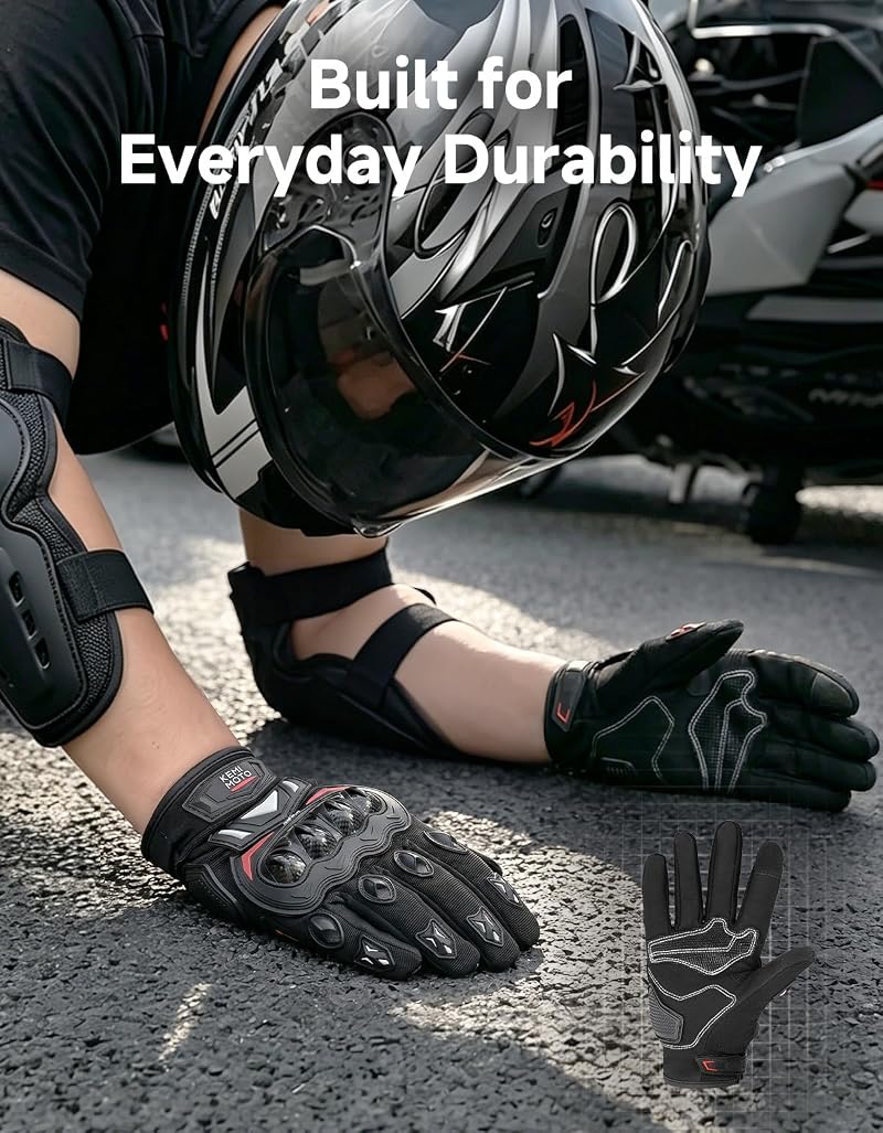 KEMIMOTO Touchscreen Motorcycle Gloves for Men, Black XL (X-Large) - Abrasion-Resistant, Breathable Protection
