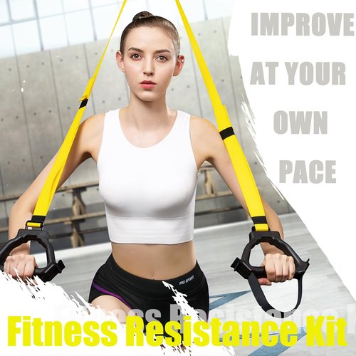ADALT LION Bodyweight Resistance Training Straps, Complete Home Gym Fitness Trainer kit for Full-Body Workout, Included Door Anchor, Extension Strap, Fitness Guide (Yellow-2)