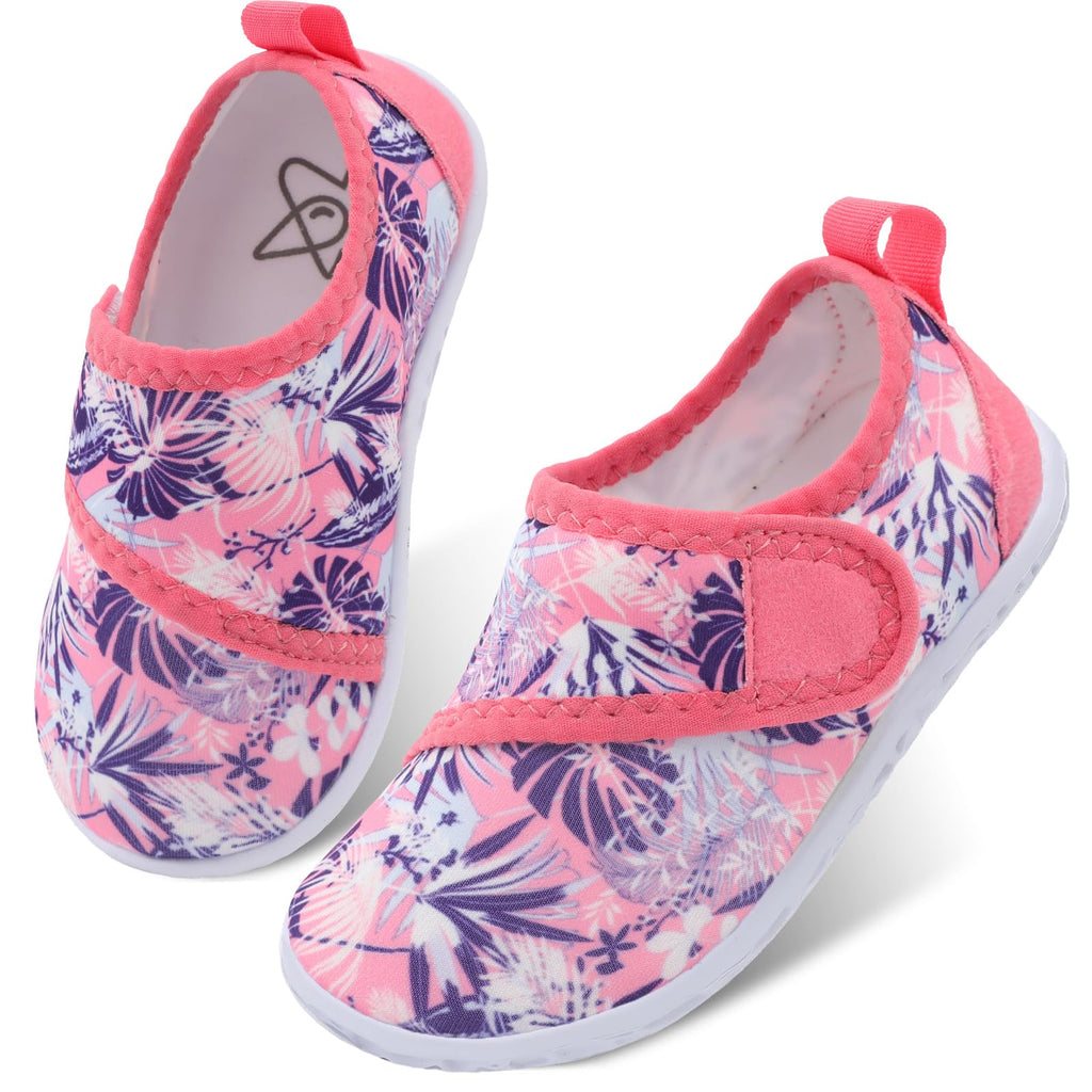 LeIsfIt Boys Girls Water Shoes Kids Aqua Socks Toddler Quick-Dry Swimming Shoes Non-Slip Summer Shoe for Beach Pool Surf, Pink Pattern, 10 Toddler