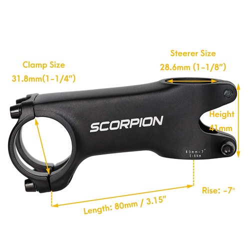 Satori Scorpion 31.8mm Rise 7 Degree Stem for Road Bike Bicycle MTB - Heavy Duty 3D Forged Alloy - Stem Length 80mm