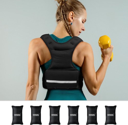 Feyachi Adjustable Weighted Vest - X-Type Design with Reflective Stripe | 3-32 lbs for Running & Training