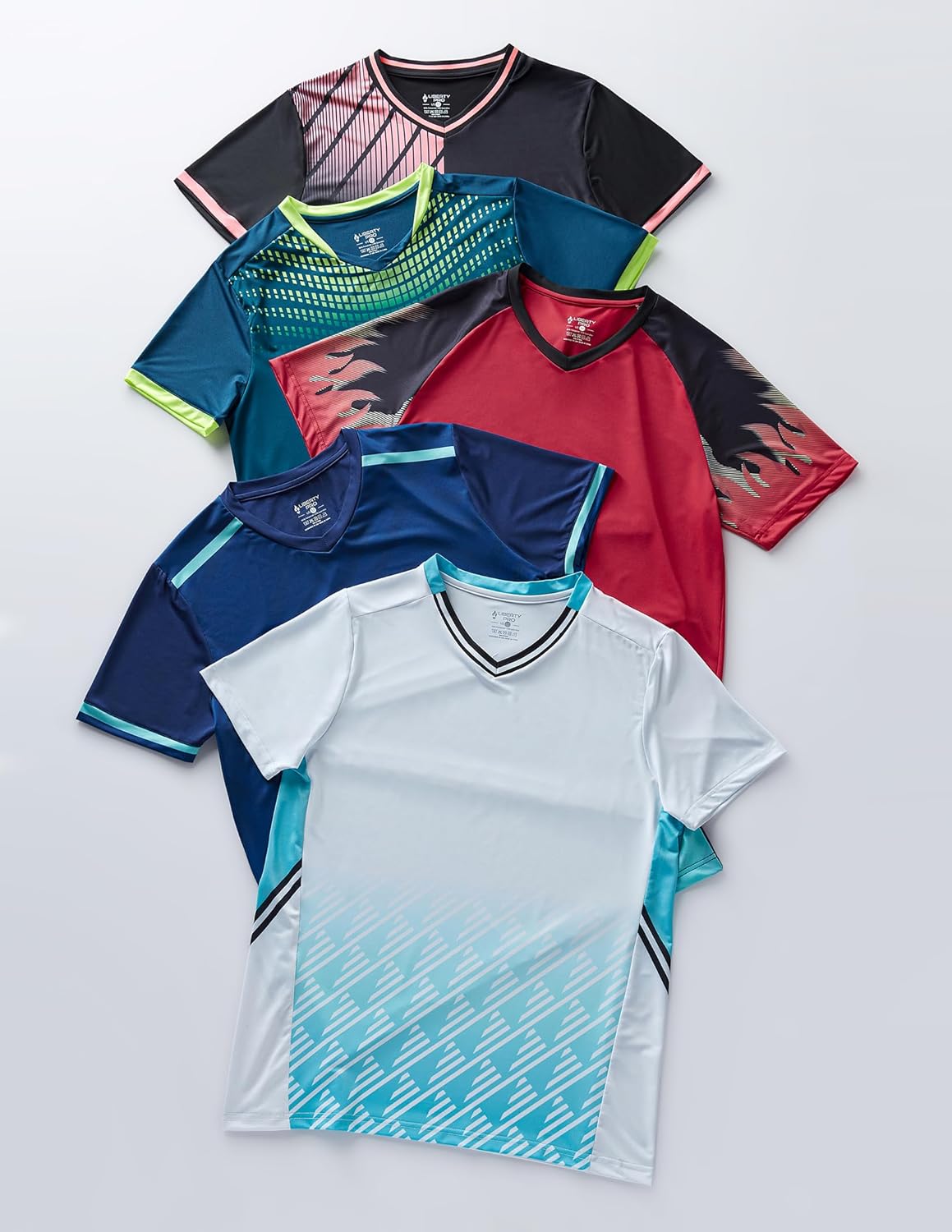 Skiennix Men's V-Neck Dry Fit T-Shirts - 5 Pack Active Athletic Workout Tops | Plus Size Available
