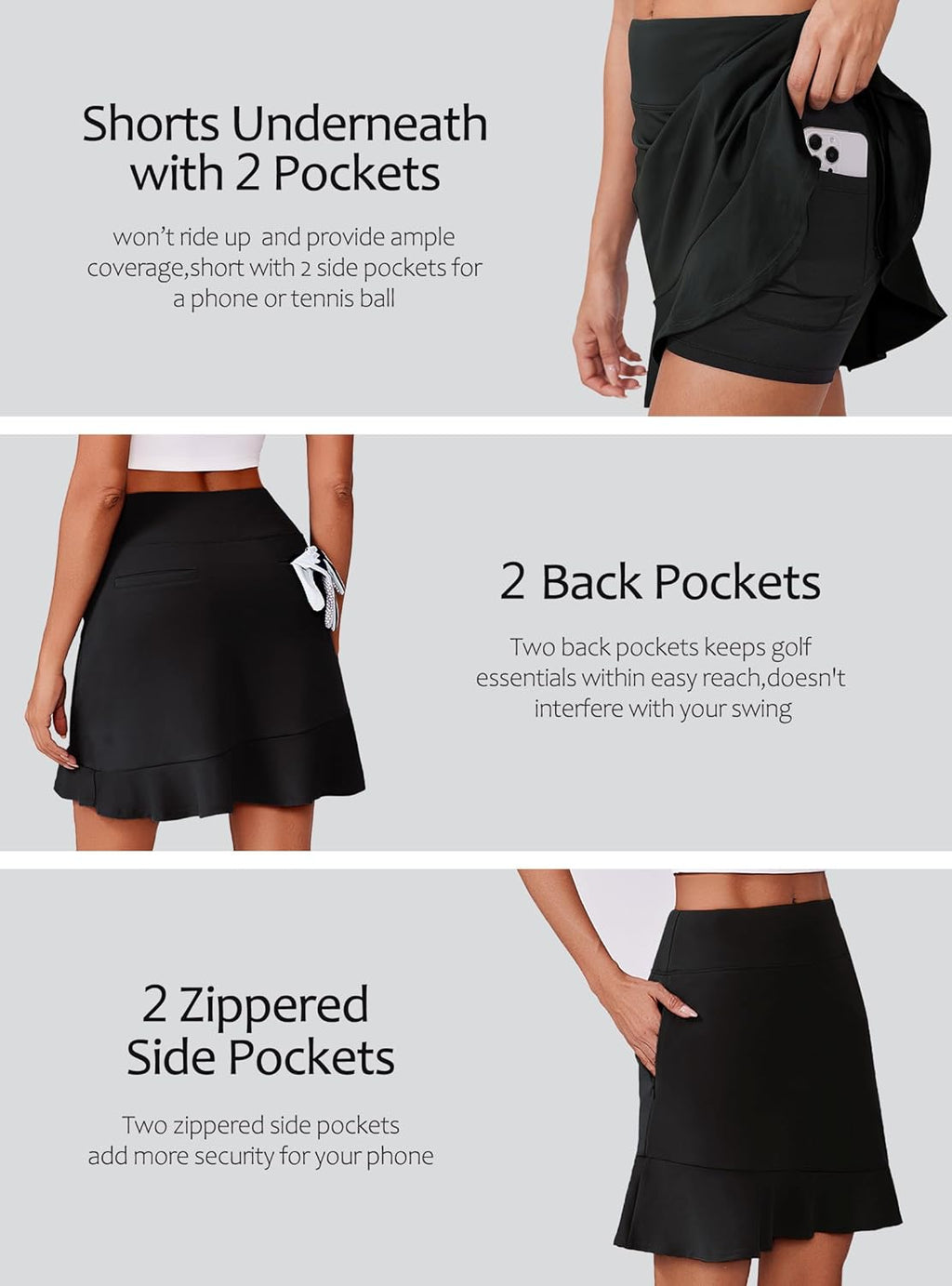 PINSPARK Golf Skorts for Women - High Waist Ruffle Design with 6 Pockets | UPF50+ Athletic Tennis Skirts