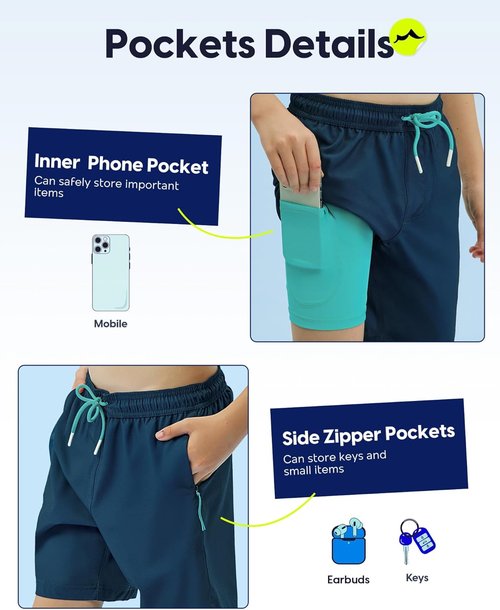 Maamgic Boys Swim Trunks - Compression Liner & Anti-Chafe Design | Stretchy Teen Swim Shorts with Zipper Pocket