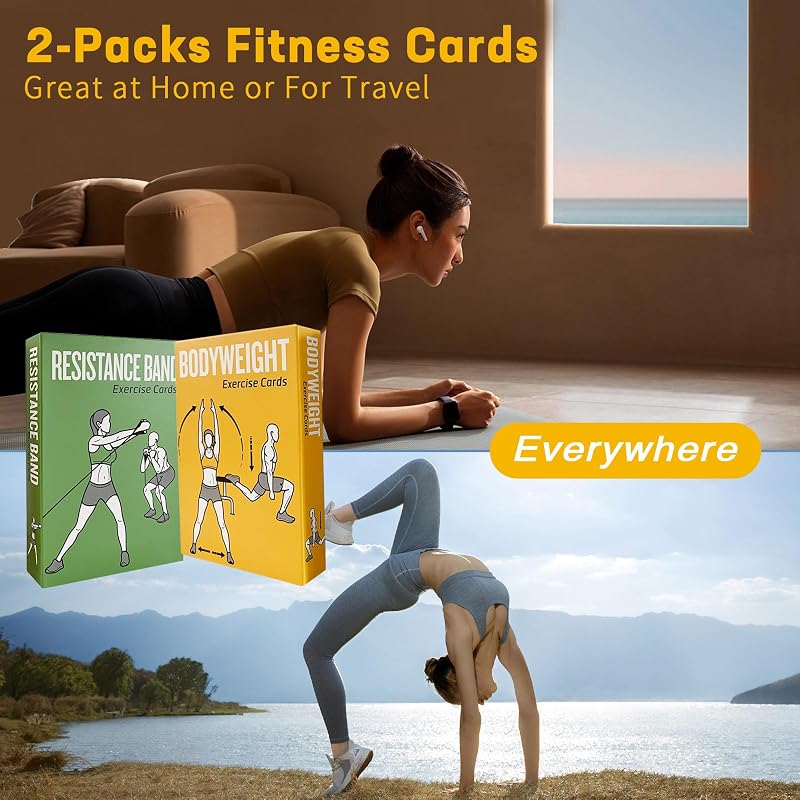 ELAORY Bodyweight & Resistance Belt Workout Cards - 100 Exercises, Large 5 x 3.5 in, Includes Variation Green1