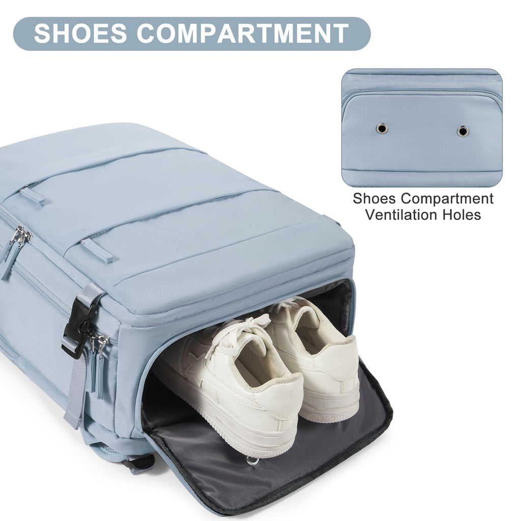 Large Travel Backpack Carry on Flight Approved Mochila De Viaje Carry on Backpack for Airplanes Spirit Airlines Personal Item Bag 18x14x8 Inches Travel Bag Traveling Backpack for Women Men Grey Blue