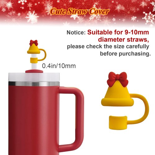 VirgoCCY Christmas Stanley Cup Accessories Set Including 0.4in Straw Covers, Water Bottle Handle Strap, Cute Christmas Charms and Silicone Boot for Stanley 40oz & 30oz Tumbler, Gold