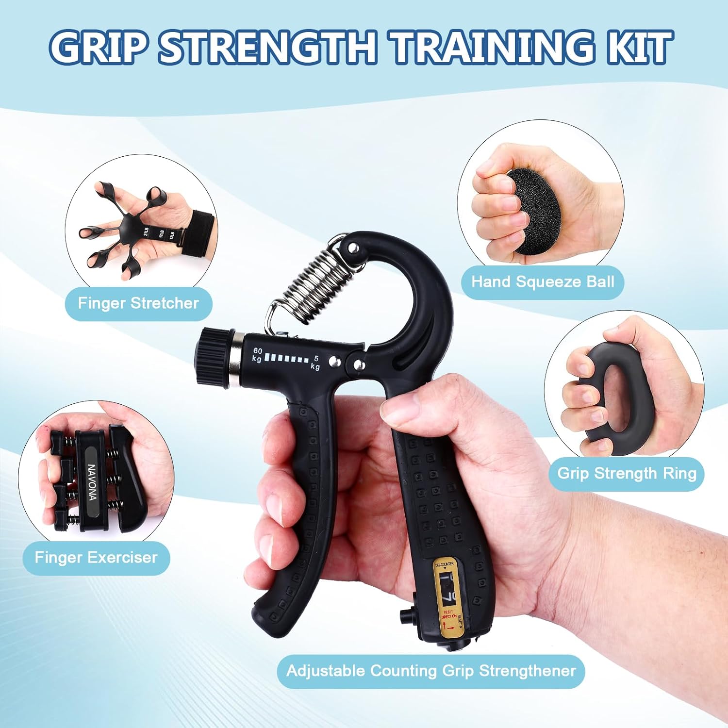 Skiennix Grip Strength Trainer Kit - 10 PCS Hand Grippers & Stress Relief Balls for Muscle Building & Recovery