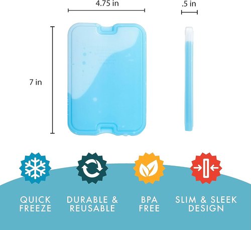 Fit & Fresh Cool Coolers - 4 Pack XL Slim Ice Packs | Quick Freeze, Space-Saving Design for Lunch Boxes & Coolers