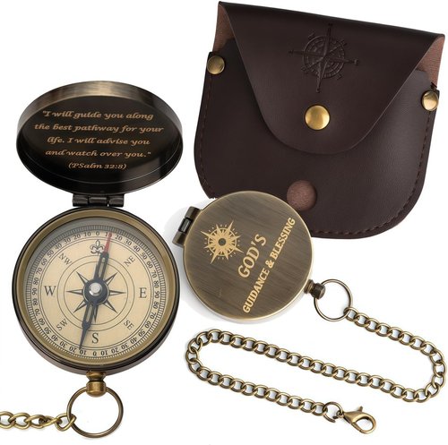 God's Guide Compass - Inspirational Trust in The Lord Gift | Wooden Box for Men & Boys Baptism or Graduation