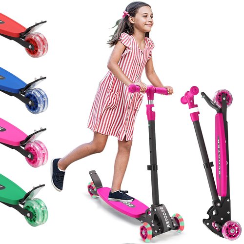 3 Wheel Scooter for Kids Age 3-12, Kid Scooters with Extra-Wide Deck, Lean to Steer Height Adjustable Handlebar, Light Up Wheels, Stable Smooth Riding Child Kick Scooter Hold 165 lbs, Girl Gift