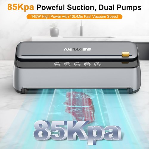 Newise Vacuum Sealer Machine - 85Kpa Powerful Food Preservation with Built-in Cutter & Self-Cleaning Mode
