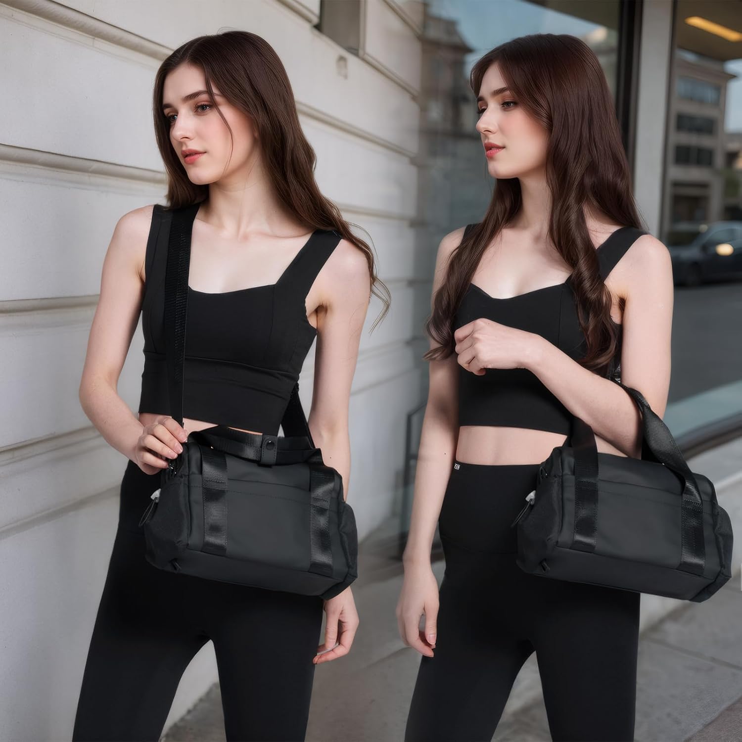Skiennix Mini Gym Bag for Women - Stylish Crossbody Duffle with Wet Compartment | Black