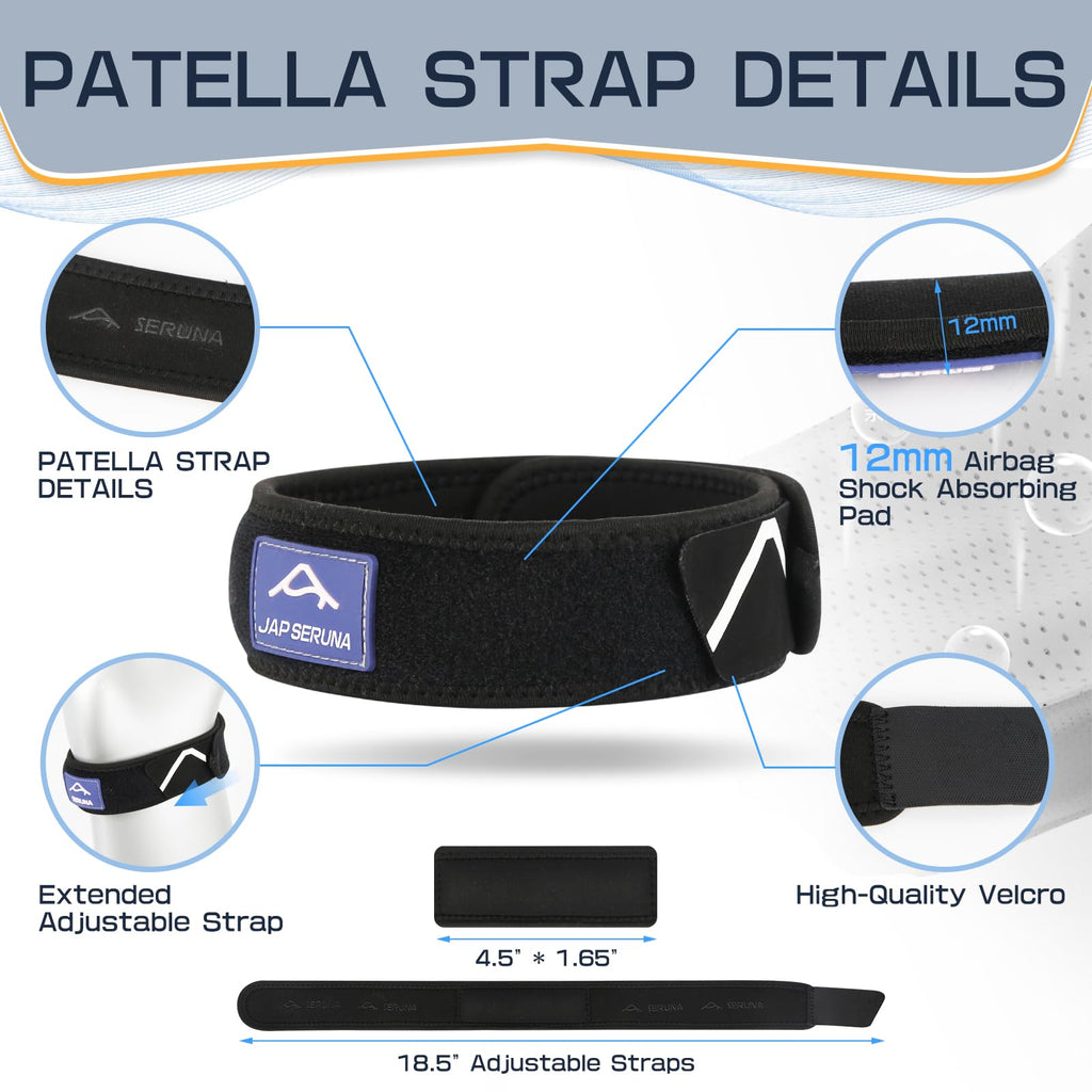 JAPSERUNA Patellar Band Tendon Support Strap - 2 Pack Adjustable Non-Slip Knee Brace for Helps Relieve Pain & Swelling for Hiking, Running, Jumpers Knee, Tendonitis, Basketball, Squats