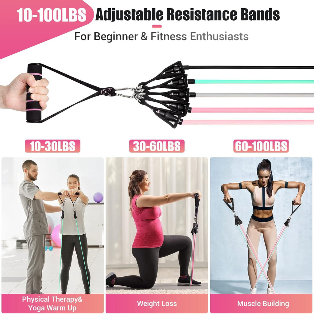 Skiennix Resistance Bands - 5 Level Workout Bands with Handles for Women | Ideal for Yoga & Pilates