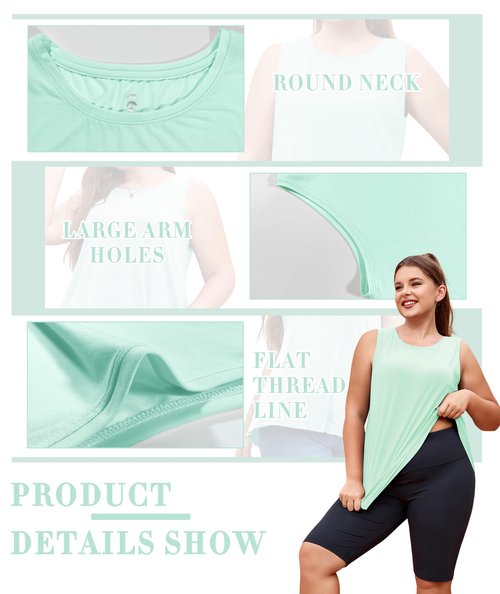 LALAGEN Womens Plus Size Workout Tank Tops Loose Fit Sleeveless Athetic Running Exercise Shirts Light Green 3XL