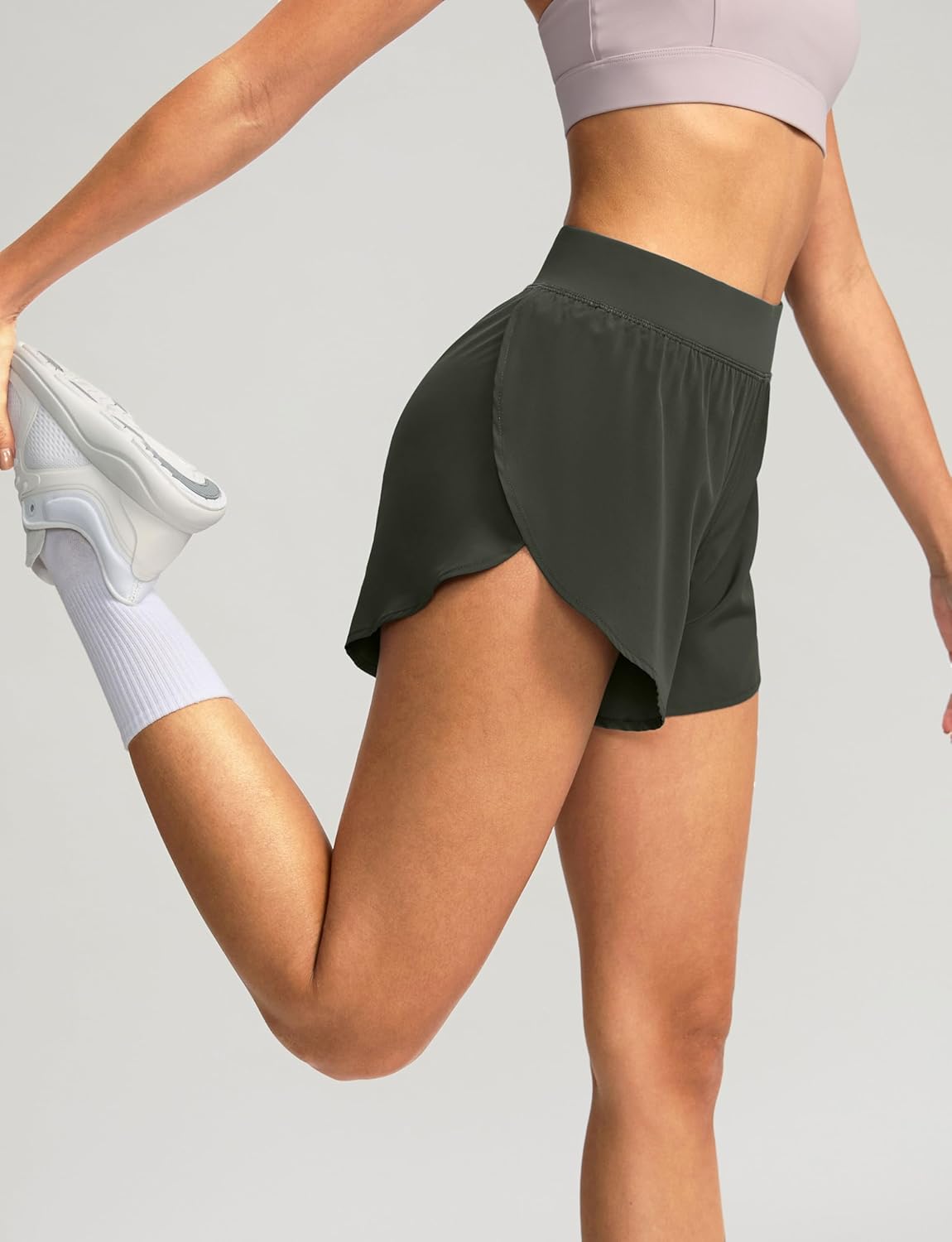 Soothfeel High Waisted Athletic Running Shorts - Quick Dry Dolphin Style for Women | Gym Workout Liner