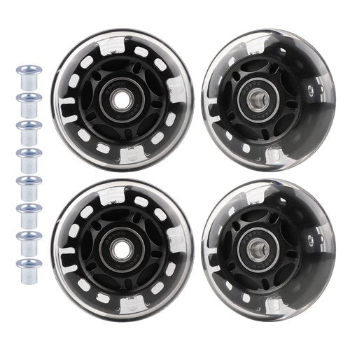WHEELGOO 4-Pack PU Inline Skate Wheels Flashing Wheels Replacement w/Bushings for Kids Youth Children's Roller Skates (Black, 70mm)