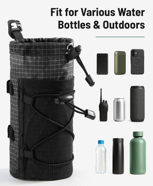 Neverwhy Large Water Bottle Holder Pouch Bag, Backpack Water Bottle Holder Mesh Bag Carrier Fits for 10-32oz Bottles, Heavy-Duty Water Bottles Holder Accessories for Hiking, Sports, Travel, Outdoor