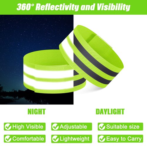 Yilloog 100 Pcs Reflective Arm Bands for Night Walking Reflector Bands Wrist Arm Ankle Leg High Visibility Reflective Gear Safety Reflector Tape Straps for Cycling and Running(Green)
