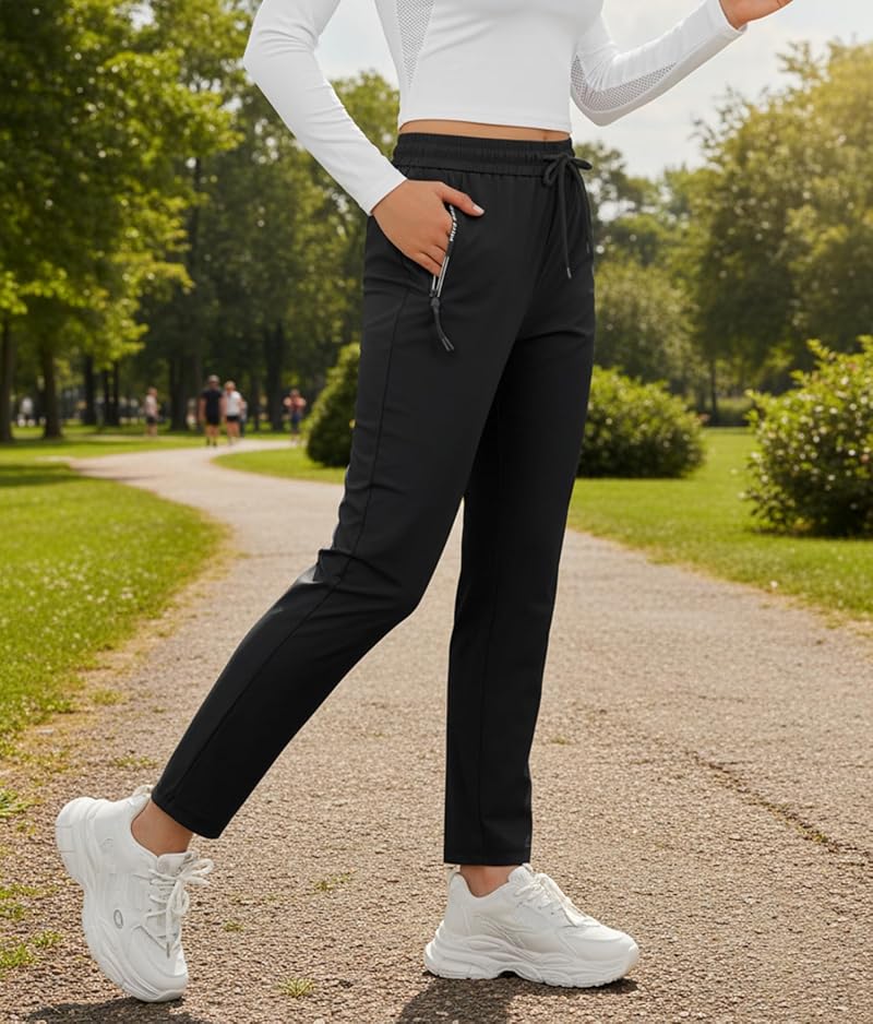 IWOLLENCE Women's Active Stretch Pants Quick Dry - Black, Large