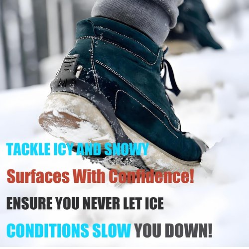 HoFire Ice Cleats for Shoes and Boots, Ice Snow Traction Cleats Grippers, Non Slip Shoe Ice Grippers,Spikes Crampons Anti Easy Slip Studs Crampons Slip-on Stretch Footwear(Steel-Black, M)