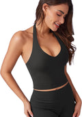VOYJOY Women's Halter Crop Top - Padded V-Neck Backless Sleeveless Workout Tank | Yoga & Gym Wear