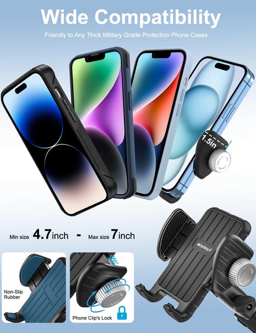 woleyi Golf Cart Phone Holder Clip- [Wider Clamp & Metal Arm] 360° Adjustable Phone Mount for EZGO/Club Car/Yamaha, Compatible with iPhone Air 17 Pro Max 16 15 14 13 12 Plus, S25, 4.7 to 7" Smartphone