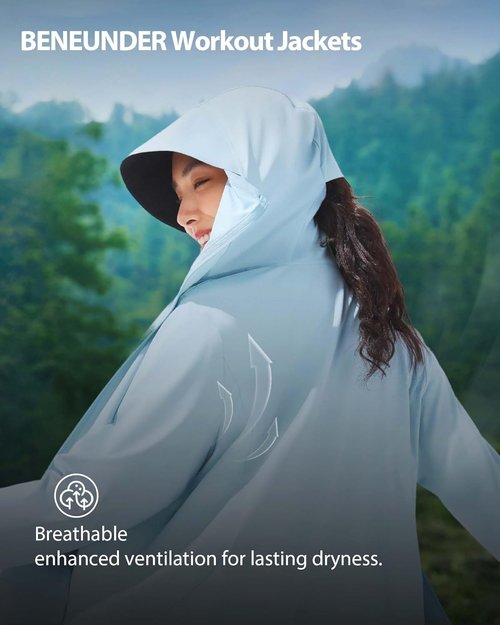 BENEUNDER Women's Lightweight UPF 50+ Sun Protection Hoodie Jacket - Long Sleeve Activewear for Outdoor Workouts