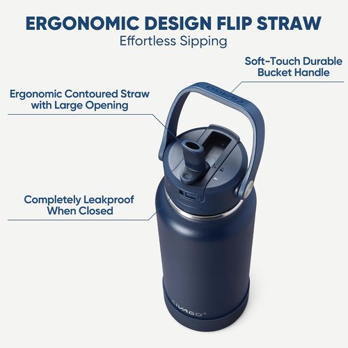 CIVAGO 32 oz Insulated Stainless Steel Water Bottle - Leakproof Sports Flask with Detachable Straw | Army Green
