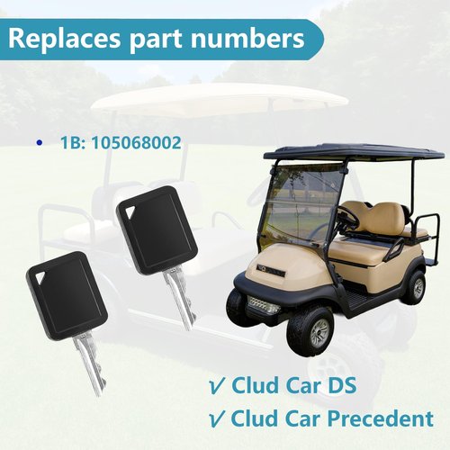 BESTJKM Replacement Golf Cart Key 1B - 2-Pack Compatible with Club Car DS & Precedent Models Fits Part #105068002 Durable & Reliable Ignition Key Set for Easy Use